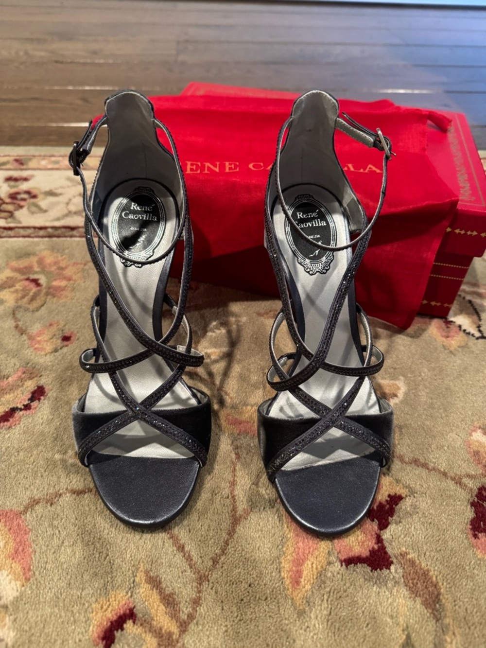 Rene Caovilla Black Glitter Strappy Sandals - Picture 3 of 7
